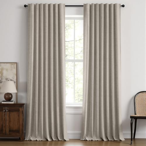 MIULEE 100% Blackout Linen Curtains 42 x 96 Inch Pebble Taupe 2 Panels