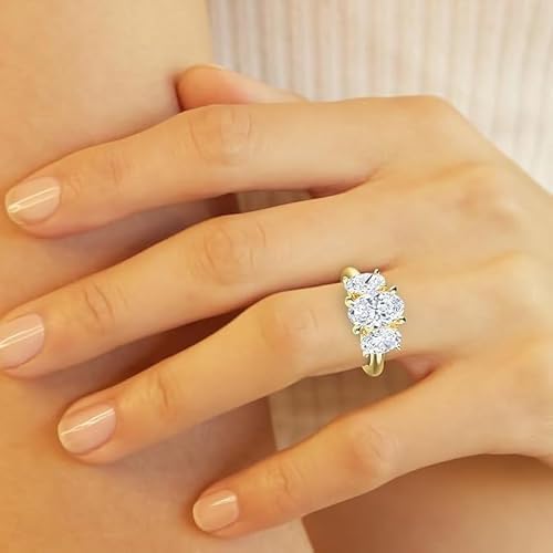 Purvika Jewels 4Ct Three Stone Oval Cut Lab Created Diamond Engagement Ring, 14K Yellow Gold Finish