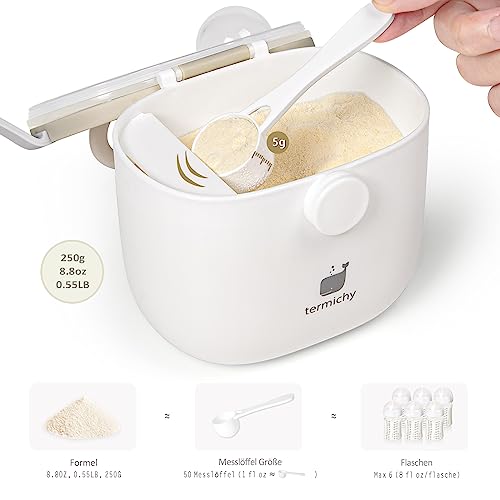 Termichy Milchpulver Portionierer baby, Milchpulver-Spender, 250g luftdichter tragbarer Milchpulver-Behälter für Reisen, mit Schaber und Löffel (Khaki,1 Stück)