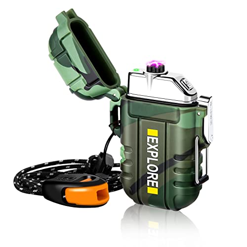 Gifts for Him Men, Electric Lighter USB Rechargeable Arc Plasma Lighter Waterproof Camping Lighter Tactical EDC Gear Survival Equipment (Camouflage)