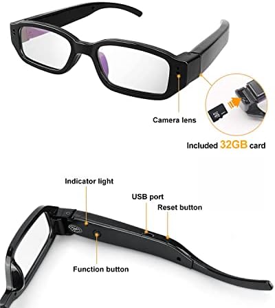 bayehngs Glasses Camera 1080P Video Glasses Sports Action Camera with Clear Lenses, Great Gift for Family and Friends (32GB Memory Card Included)