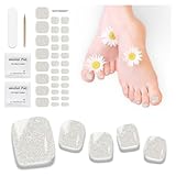 DUKASOU Semi Cured Gel Pedicure Strips | 32pcs (K Glitter Silver) Gel Toenail Stickers Nail Wraps for Women Girls Works with Any UV Lamps Includes Nail Pads Nail File & Wood Stick