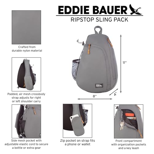 Eddie Bauer Ripstop 8L Shoulder Sling Pack with Padded Air-Mesh Adjustable Crossbody Strap for Right or Left Handed Fit - Dark Evergreen2