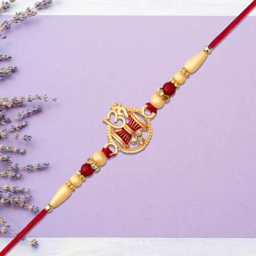 Image of Garth Multicolor Damru Rakhi Combo, Silver Pooja Coin, Greeting Card, Raksha Bandhan Celebration, for Brother, Tilak Set, Traditional Festival Gift, Designer Wrist Band, Handcrafted Thread