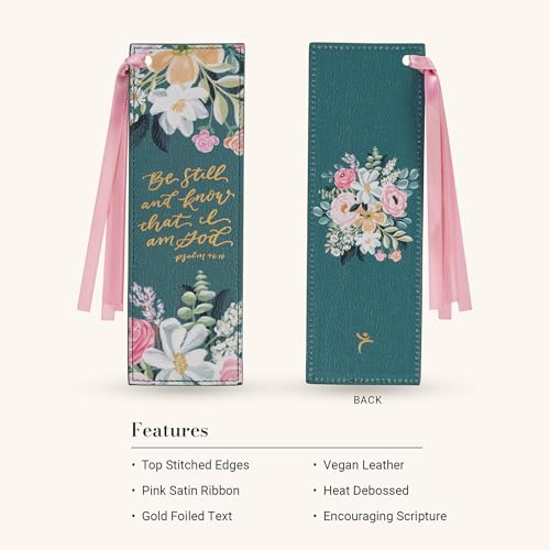 Image of Christian Art Gifts Premium Faux Leather Floral Bookmark: Be Still & Know