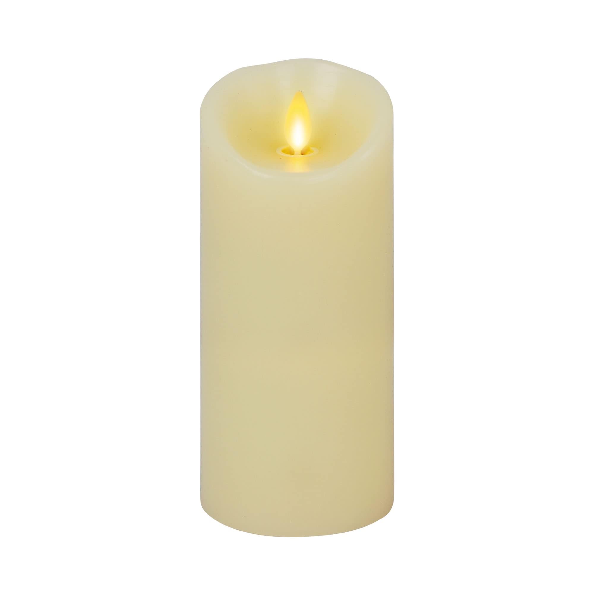 Luminara Realistic Moving Flame LED Candle (3"x6.5") Scalloped Edge Smooth Finish Real Wax Pillar, Vanilla Honey Scented, Battery Operated (2 C) 600 Hr Runtime, Timer, Remote Ready - Ivory