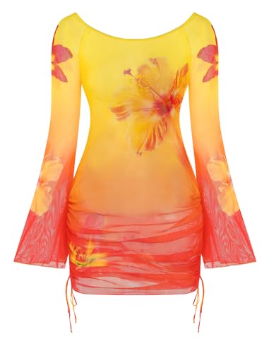 Image of ZAFUL Womens Swimsuit Cover Up Dress Off Shoulder Hollow Coverup Bathing Suit Mesh Swim Beach Dress