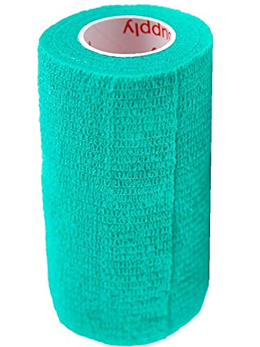 Image of Prairie Horse Supply 4 Inch Vet Wrap Tape Bulk (3 Solid Colors and Black Paw Prints on Teal, Neon Green, Neon Pink) (Pack of 6) Self Adhesive Adherent Adhering Flex Bandage Grip Roll for Dog Cat Pet