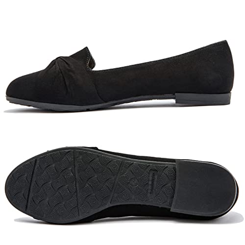 Saidoteto Women's Ballet Flats, Comfortable Round Toe Slip On Classic Suede Office Dress Shoes for Work. Black Size 8.54
