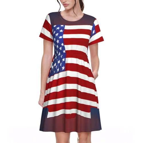 Jupe trapèze drapeau américain rétro à poches pour femme
