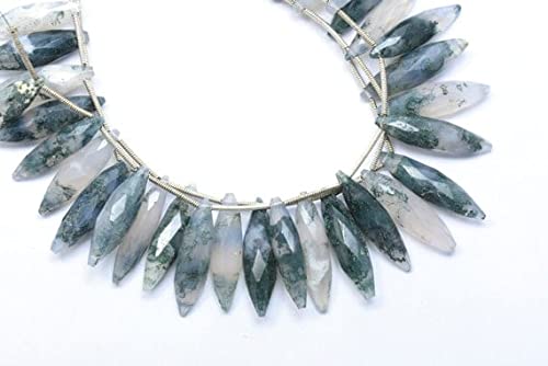 Moss agate elongated briolette de 19-20mm, pierres facettées pour enfilage et bijoux - 12pcs