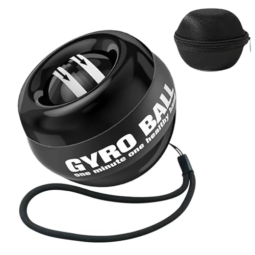 Image of Auto-Start Gyro Wrist Strengthener Ball for Grip, Forearm, Wrist & Finger Exercise, Hand Therapy, Injury Recovery, Fitness Training & Muscle Building (Bag, No Lights, Full Black)