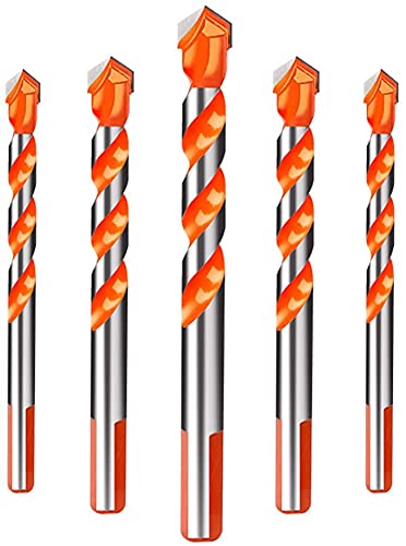 Lot de 5 forets de maçonnerie pour carrelage - Pointe en carbure de tungstène pour béton, porcelaine, céramique, plastique, bois, granit, mur de briques (6 mm, 6 mm, 8 mm, 10 mm, 12 mm) Cover