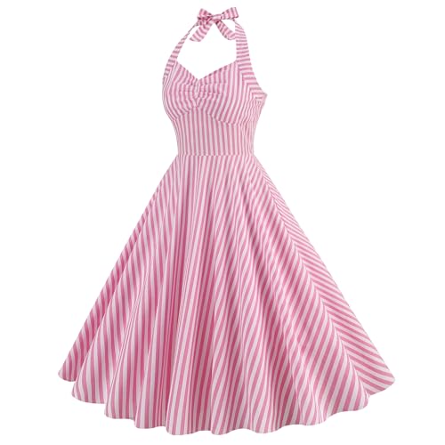 IWEMEK 1950s Pink Plaid Dress for Women Vintage Halloween Cosplay