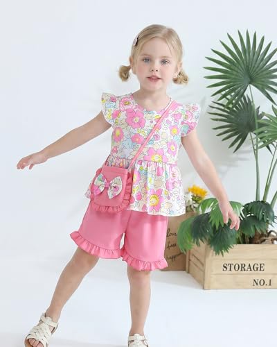 Image of Weebaby Toddler Girl Clothes Baby Summer Outfits Sleeveless Halter Top Ruffle Short Set Cute Kids Clothes Girls