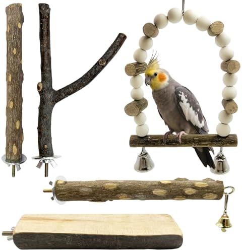 Safest Bird Perches for Cockatiels You Didn't Know You Needed 4 5Pcs Natural Wooden Bird Perch Set – Parrot Perch Toys, Bird Cage Toys, Cage Accessories for Budgies, Cockatiels, Lovebirds, Finches, and Other Small to Medium Birds
