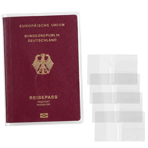 4 x Reisepasshülle transparent - Passport cover für den NEUEN Reisepass - Passport Holders mit 2 Steckplätzen - reißfeste Passhülle Reisepass als perfekter Schutz vor Schmutz, Feuchtigkeit, Kratzern