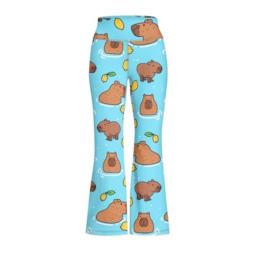 AmzPrint Girls Flare Leggings Cute Cartoon Print Stretchy Wide Leg Bell Bottoms for Kids Costumes Black Pants Size 5-64