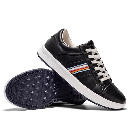 UOFEIY Men's Golf Shoes Professional Spikeless Leather Sneakers Non Slip Low Top Lightweight Breathable Waterproof Golf Club Training4