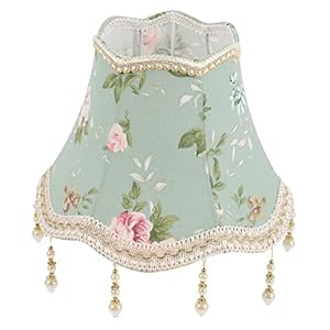 Angoily Jacquard Fabric Vintage Lamp Shade Beaded Tassels, 25cm Scallop Edge Lampshade for Living Room, European Style Decorative Light Cover