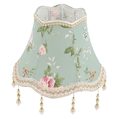 Angoily Jacquard Fabric Vintage Lamp Shade Beaded Tassels, 25cm Scallop Edge Lampshade for Living Room, European Style Decorative Light Cover