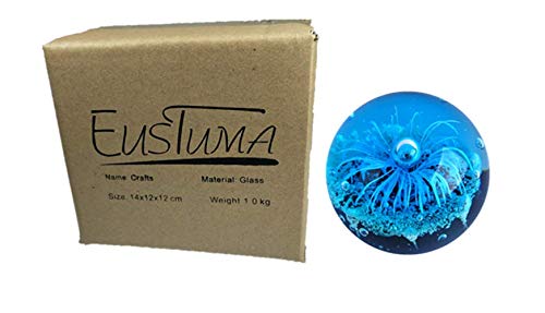 EUSTUMA Hand Blown Glass Blue Flower Sphere Figurine,Paperweight Glass Ball,Sea Plant Ornament for Fish Tank Aquarium,Sea Plant Collection for Birthday Gift,Glass Paperweight - Thumbnail 5