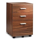 DEVAISE 3 Drawer Mobile File Cabinet, Wood Filing Cabinet fits A4 or Letter Size for Home Office, Walnut