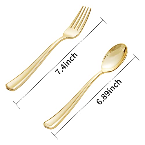 Bucla 200 Pieces Gold Plastic Silverware - Disposable Gold Utensils - Heavy Duty Plastic Cutlery Set- 100 Gold Plastic Forks, 100 Gold Plastic Spoons For Catering, Parties, Dinners, Weddings #TOP1