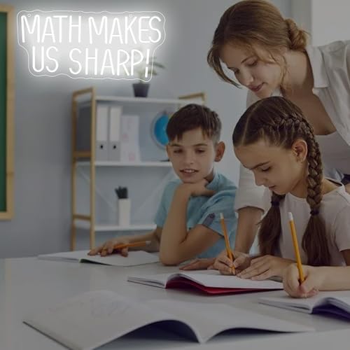 Image of Math Makes Us Sharp Neon Sign,Math Neon Lights for Classroom Decor,USB Powered LED Light Up Signs for Bedroom,Study Room,Party Decorations,Gift for Student,Teachers
