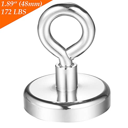 WUKONG 148 LB Strong Powerful Neodymium Magnetic Hooks with Eyebolt, Diameter 1.89''for Multi-Use, Great for Underwater Retrieving (1 Packs)