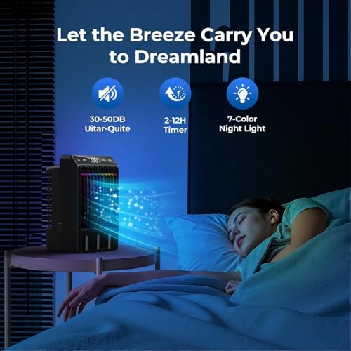 Portable Air Conditioners, Evaporative Mini Room Air Conditioner Cooling Fan, 2~12H Timer, AC Unit Air Cooler with 1000ML Water Tank, AC Portable for Room, Office, Car image 1