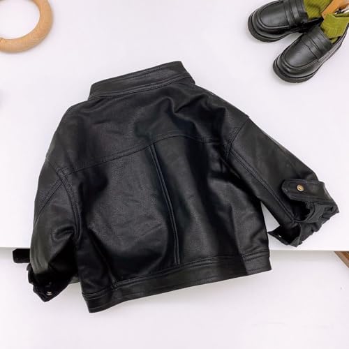 2025 Fashion Coats for Kids Faux Leather Stand Collar Motorcycle Jackets Outerwear Slim Coat with Zipper Fall Outfits4