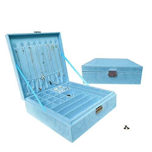 Ationgle Jewelry Organizer Box with Lock, 44 Compartments 2-Layer Jewelry Box for Women for Ring Necklace Earring Ear Stud Bracelet Brooch, Sky Blue Ationgle Jewelry Organizer Box with Lock, 44 Compartments 2-Layer Jewelry Box for Women for Ring Necklace Earring Ear Stud Bracelet Brooch, Sky Blue