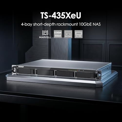 Image of QNAP TS-435XeU-4G-US 4 Bay High-Speed Short Depth Rackmount NAS with M.2 NVMe SSD, Quad Core Marvell Octeon CPU, 4GB DDR4 Memory, Dual 2.5GbE (2.5G /1G /100M) and 10GbE Network Connectivity (Diskless)