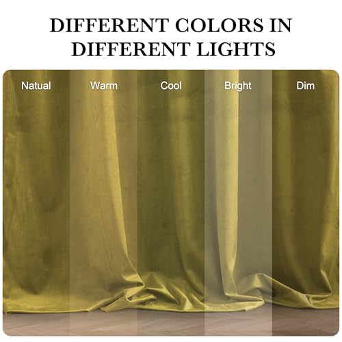 Image of RYB HOME Warm Velvet Blackout Curtains 90 inches Long, Soft Textured Fabric, Rod Pocket Design for Bedroom Dining Room, 52 inch W x L90 L, Mustard Gold