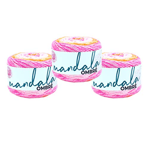 Image of Lion Brand Yarn, Mandala Ombre Variegated Yarn for Crocheting, Knitting, and Crafts, Serene, 3 Pack, Soft, Acrylic Fiber for Cozy Blankets, Worsted Weight Sweaters and Colorful Shawls