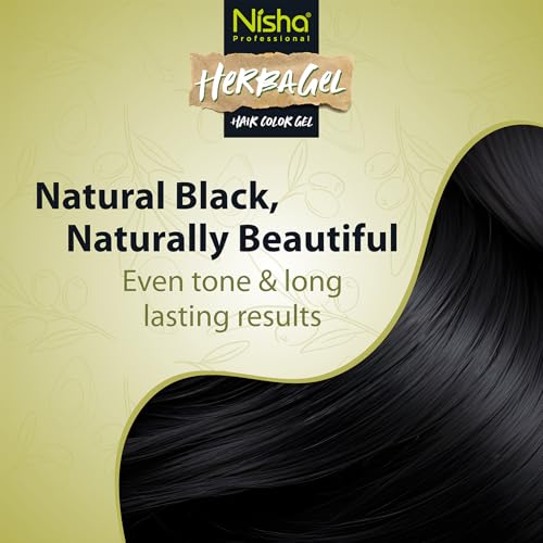 Image of Nisha Herba Care Hair Colour & Beard Colour Gel 200ml (100ml Colorant + 100ml Developer), Original Black, 100% Grey Coverage, No-Ammonia, Long Lasting, Professional Dye for Men & Women, Vegan, No Parabens