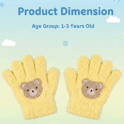 Image of Kraptick Kids Winter Gloves - Ultra-Soft Thick Knit Fuzzy Warm Mittens for Boys & Girls Cute Bear Patch Thermal Hand Warmers for Toddlers & Children -1