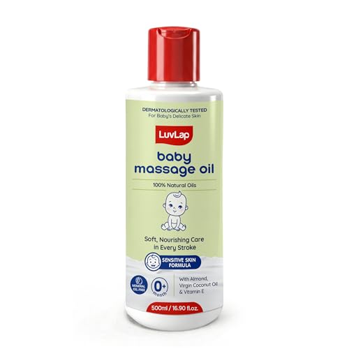 Image of LuvLap Baby Massage Oil with Almond, Virgin Coconut Oil & Vitamin E, Deep Nourishing, Skin Repair & Relaxation, Ayurvedic Non-Sticky Oil for Soft New Born Skin, 100% Natural, Derma Safe, 500ml
