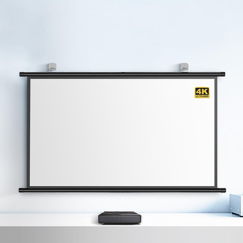 GSKDZG 40" 50" 60" 72" Projection Screen 4K HD Home Theater Projector Screen Manual Pull Down Movie Screen for Indoor Outdoor, Anti-Crease, Easy Roll