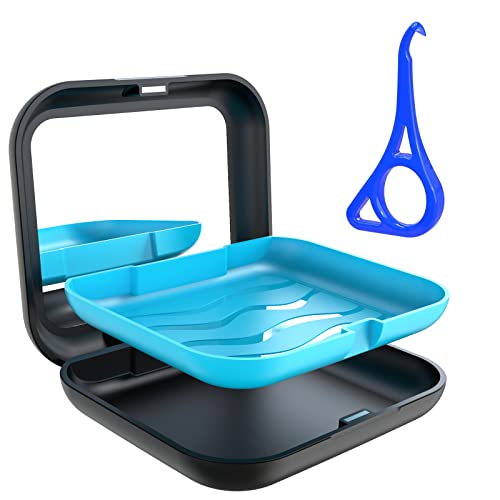 Aligner Case with Mirror and Aligner Removal Tool- Compatible with Invisalign, Aligners, and Mouth Guards, Premium Retainer Case with Magnetic Closure and Textured Liner- Easy to Use (Black)