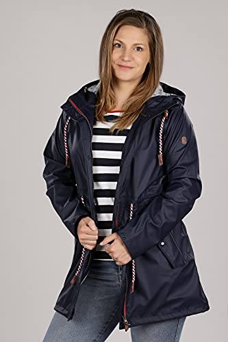 FRIESEN Friesennerz Damen Regenjacke 'Oh! Nass'is!' II mit Innenfutter - Regenmantel Outdoorjacke Regenparka wasserdicht modisch tailliert in Blau Größe 48/50