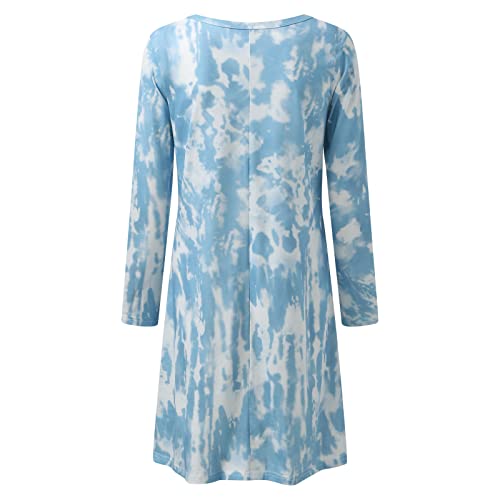 Lnmuld Dresses For Women 2023 Plus Size Dress Womens Round Neck Long Sleeve Dress Tie Dye Print Loose Casual Midi Dress #TOP3
