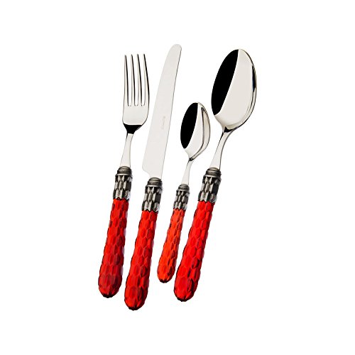 Ménagère 24 pièces Bugatti Cristallo rouge contre table terne