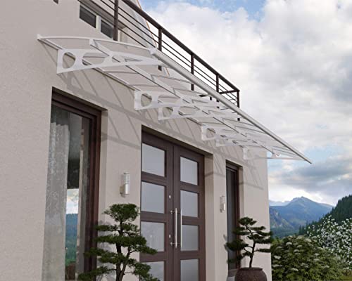 Canopia by Palram Vordach für Haustür Bordeaux 6690 Pultvordach 670 x 139 cm Weiss Sonnenschutz Haustürvordach inkl. Regenrinne