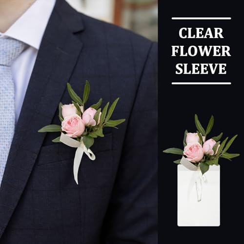 Porta flores para traje de novio en bodas fundas transparentes para boutonniere 24 unidades 3
