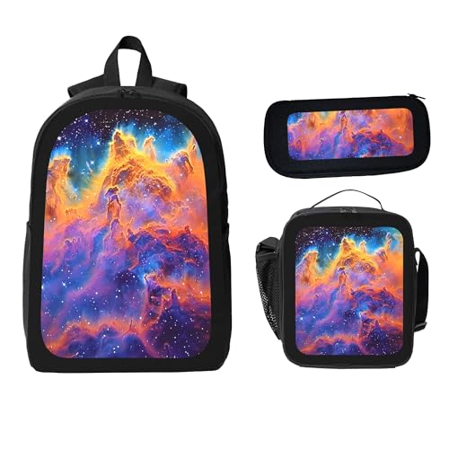 Universe Nebula Colorful 3 Pcs 17 Inches Backpack Set with Insulated Lunch Bag And Pencil Pouch Large Back Pack for Men Women Lunchbox Pencil Case Waterproof Backpacks Lunch Box 3 Piece Daypacks2