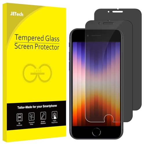 JETech Privacy Screen Protector for iPhone SE 3 (2022 3rd Edition) 4.7-Inch Anti Spy Tempered Glass Film Case Friendly 2-Pack