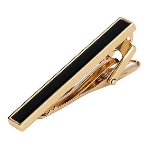 Skcess Gold Black Men Clip on Tie Stainless Steel Tie Clip Cover