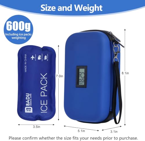 Image of Insulin Travel Organizer - TSA Approved Diabetic Medicine Storage Bag with Temperature Display and 2 Cooling Gel Packs (Blue.)